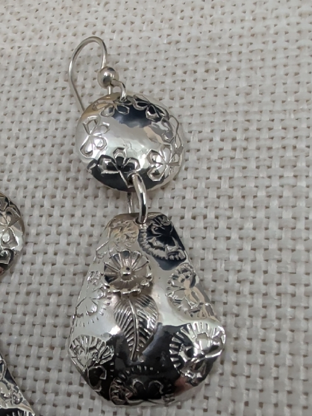 Sterling Silver 925 Floral Drop Earrings Florida Keys Artisan BJH Vintage 1990s - Picture 5 of 17